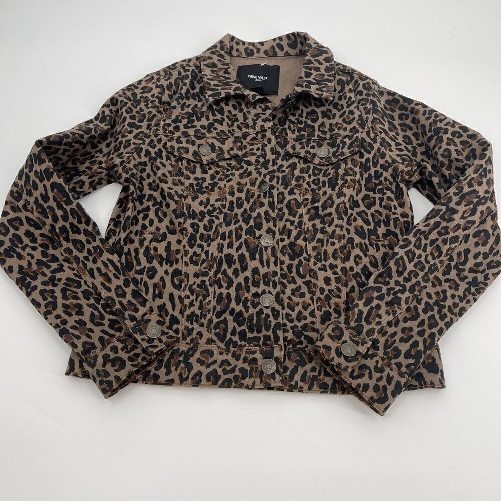 Nine West Jacket Small Womens Brown Animal Print Button Up Casual Long Sleeves - Picture 5 of 12